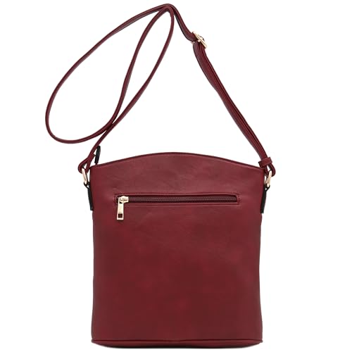 ALYSSA Triple Zip Pocket Large Crossbody Bag (Wine) - Image 5
