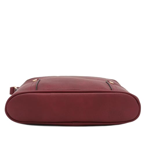 ALYSSA Triple Zip Pocket Large Crossbody Bag (Wine) - Image 4