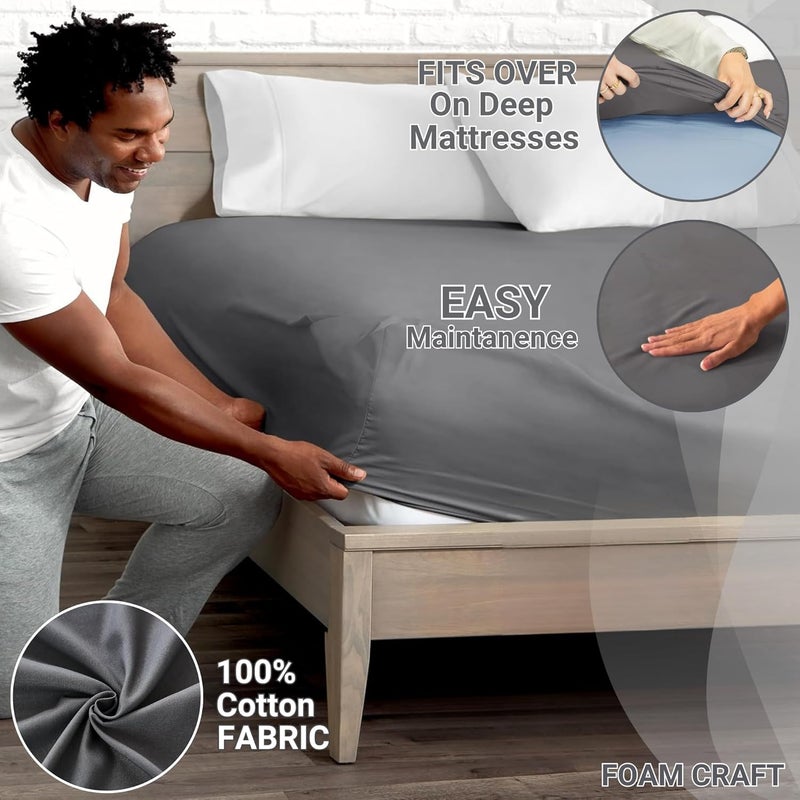 FOAM CRAFT 100% Cotton Fitted Bed Sheet - Twin Size, Grey, 100 x 190cm - Image 4