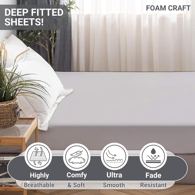 FOAM CRAFT 100% Cotton Fitted Bed Sheet - Twin Size, Grey, 100 x 190cm - Image 3