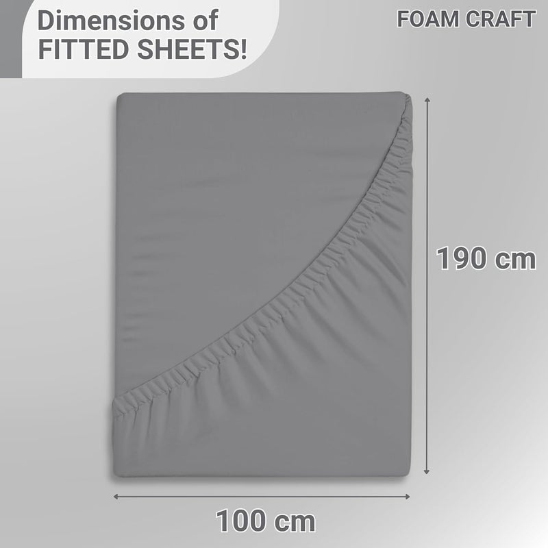 FOAM CRAFT 100% Cotton Fitted Bed Sheet - Twin Size, Grey, 100 x 190cm - Image 2