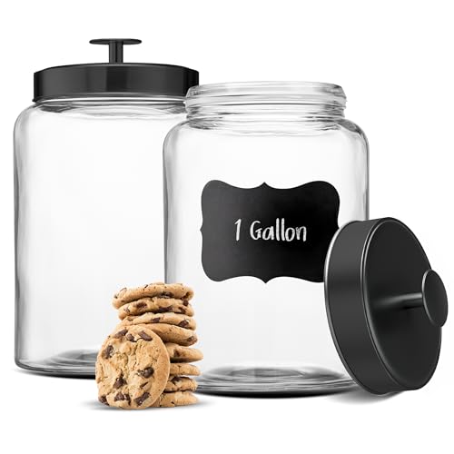 KooK Glass Storage Containers with Lids Glass Jar with Lid 1 Gallon Set of 2 Glass Canister Storage Laundry Kitchen Jar Circular Black