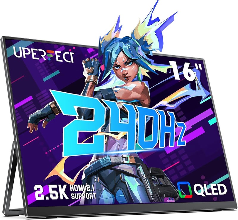 UPERFECT 2.5K 240Hz Portable Gaming Monitor, 16" 2560x1600 QHD 100% DCI-P3 400 Nits Portable Monitor for Laptop w/Stand & VESA, Adaptive Sync HDMI 2.1 External Screen for PC Phone Game Console - Image 1