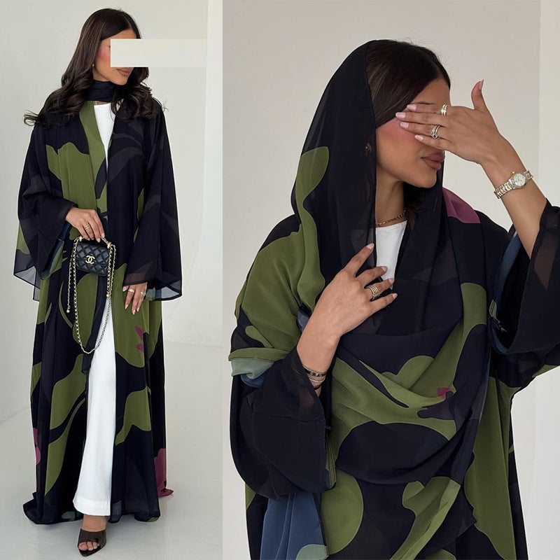 Modest Printed Maxi Dress with Matching Headscarf - Image 2