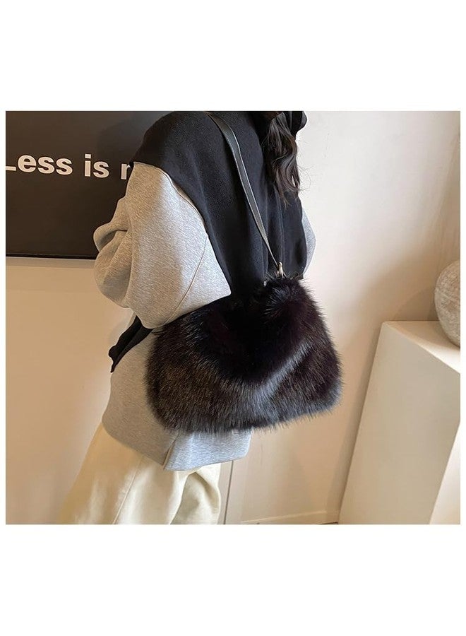 Ulisty Women Small Faux Fox Fur Hobo Bag Furry Adjustable Strap Shoulder Bag Plush Purse Fashion Handbag khaki - Image 5