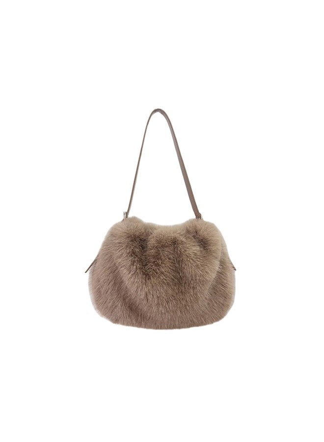 Ulisty Women Small Faux Fox Fur Hobo Bag Furry Adjustable Strap Shoulder Bag Plush Purse Fashion Handbag khaki - Image 1