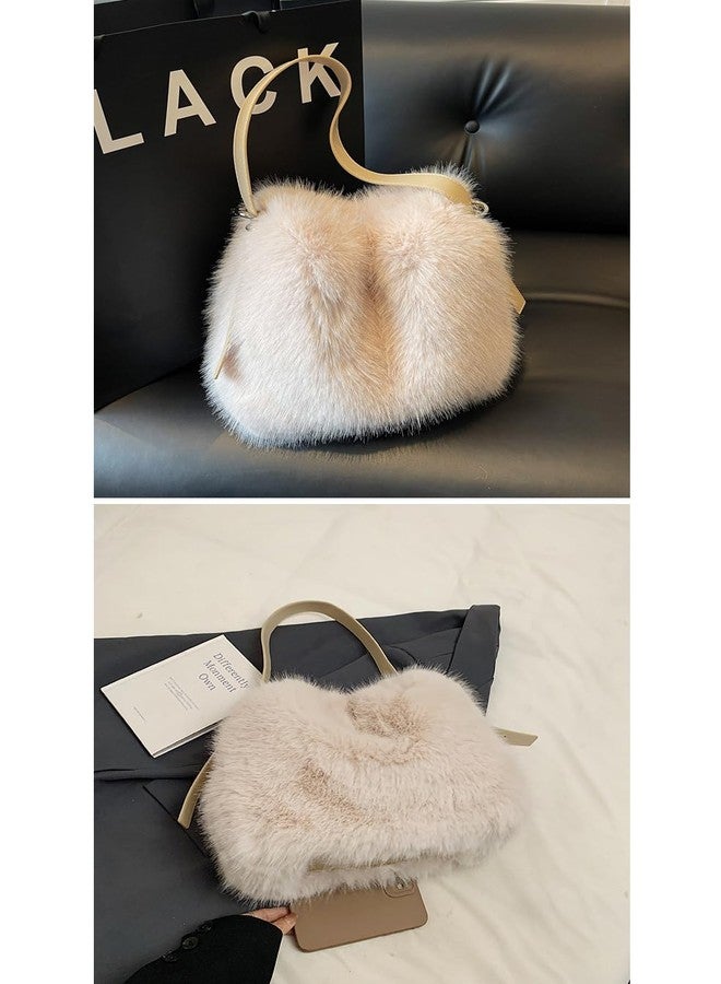 Ulisty Women Small Faux Fox Fur Hobo Bag Furry Adjustable Strap Shoulder Bag Plush Purse Fashion Handbag khaki - Image 3