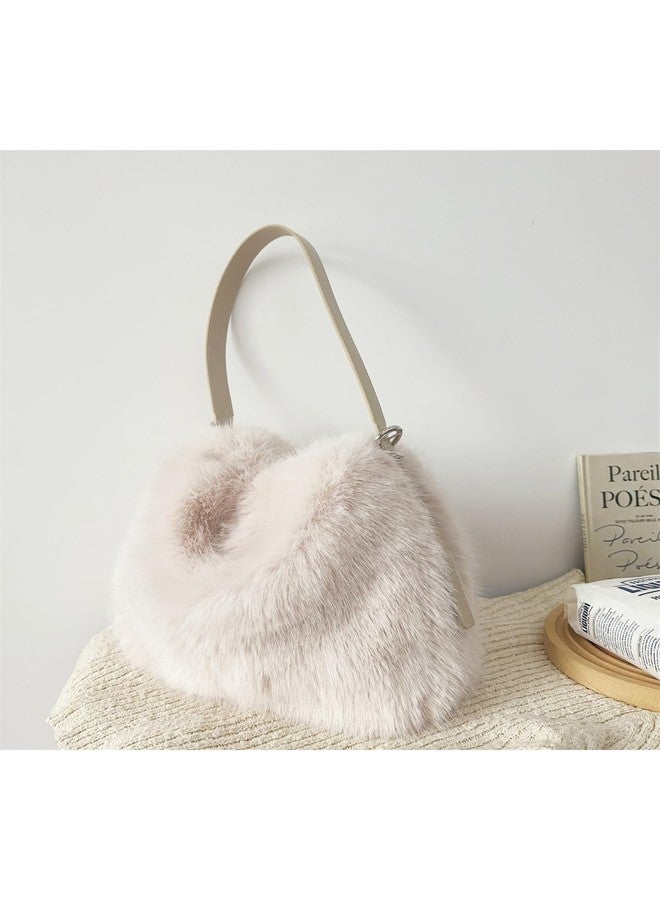 Ulisty Women Small Faux Fox Fur Hobo Bag Furry Adjustable Strap Shoulder Bag Plush Purse Fashion Handbag khaki - Image 2