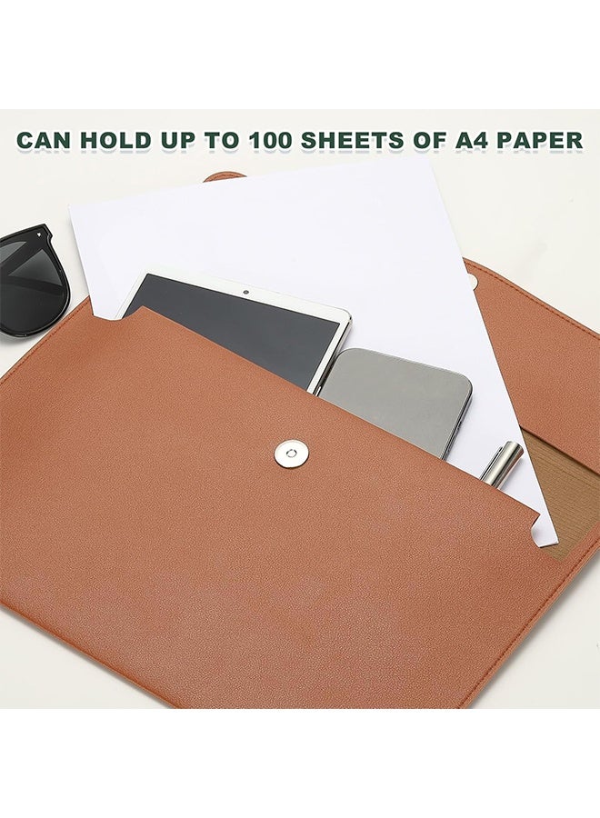2PCS Leather A4 File Folder Waterproof PU Wallets Document Holder with Snap Popper Closure Portable Portfolio Envelope Organizer Case Pockets for Travel Meeting Business Office Tablet (Gray, Brown) - Image 4