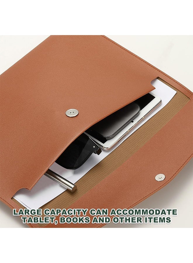 2PCS Leather A4 File Folder Waterproof PU Wallets Document Holder with Snap Popper Closure Portable Portfolio Envelope Organizer Case Pockets for Travel Meeting Business Office Tablet (Gray, Brown) - Image 3