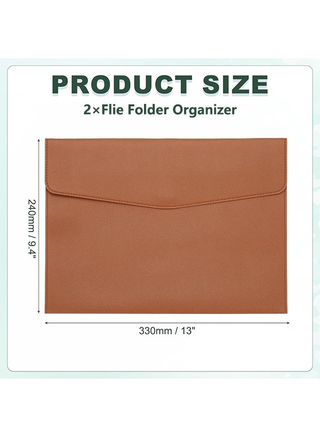 2PCS Leather A4 File Folder Waterproof PU Wallets Document Holder with Snap Popper Closure Portable Portfolio Envelope Organizer Case Pockets for Travel Meeting Business Office Tablet (Gray, Brown) - Image 2