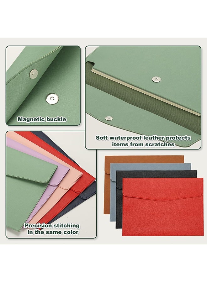 2PCS Leather A4 File Folder Waterproof PU Wallets Document Holder with Snap Popper Closure Portable Portfolio Envelope Organizer Case Pockets for Travel Meeting Business Office Tablet (Gray, Brown) - Image 5