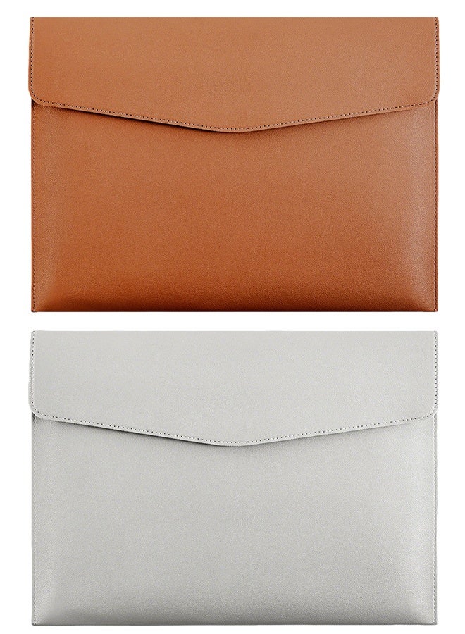 2PCS Leather A4 File Folder Waterproof PU Wallets Document Holder with Snap Popper Closure Portable Portfolio Envelope Organizer Case Pockets for Travel Meeting Business Office Tablet (Gray, Brown) - Image 1