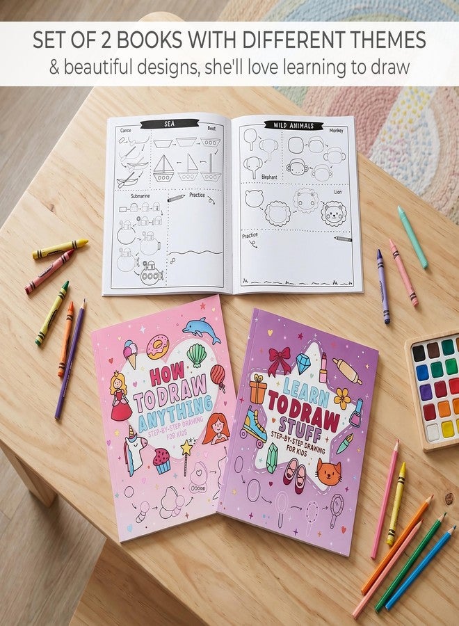 ZICOTO Fun How to Draw Books for Kids Set of 2 - Cute Step by Step Drawing and Coloring Book Gifts for Girls Ages 4-6, 6-8 & 8-12 - Learn to Draw Beautiful Designs with Easy Steps for Little Artists - Image 2