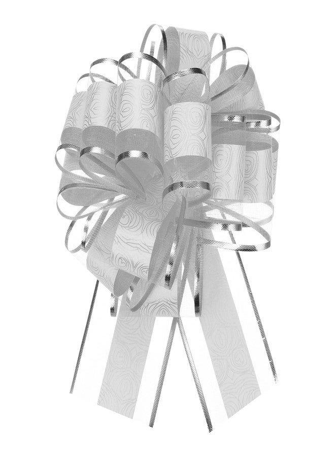 MECCANIXITY 10pcs 8 Inch Large Pull Bow Gift Wrapping Bows Ribbon Organza Silver for Wedding Baskets Presents Christmas Valentine's Day Party - Image 1