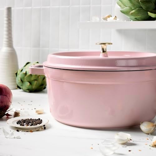 Staub Cast Iron Round Cocotte 5.5-quart-Peony Pink - Image 4