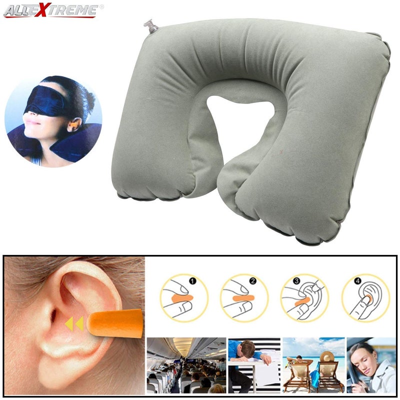 Allextreme AllExtreme EXTNPSM Inflatable Travel Pillow Luxury Memory Foam Neck & Head Support Pillow Soft Sleeping Rest Cushion Include Sleep Mask, Ear Plugs for Airplane Car & Home (Colors may Vary) - Image 4
