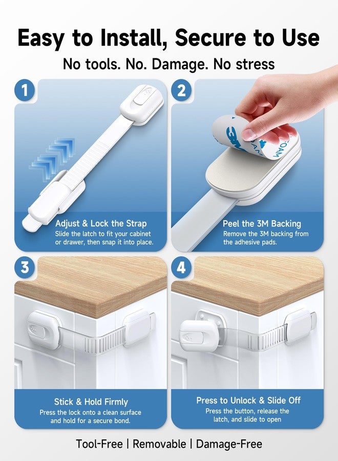Infinno 12 Pack Cabinet Locks Baby Proofing Heavy Duty - Child Safety Cabinet Locks for Drawers, Cupboards & Fridge - No Drill 3M Adhesive Locks for Pets - Toddler Safety Latches - Image 4