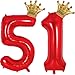 Florisland Red 51 15 Balloon Numbers 40 Inch Giant 51th 15th Birthday Balloon Helium Mylar Foil Number 51 15 Balloons for Red and Gold Birthday Party Decorations Supplies for Men Women Crown Balloons - Image 2