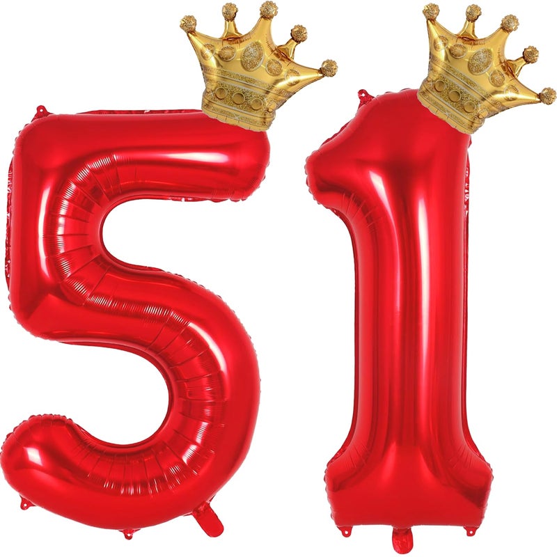 Florisland Red 51 15 Balloon Numbers 40 Inch Giant 51th 15th Birthday Balloon Helium Mylar Foil Number 51 15 Balloons for Red and Gold Birthday Party Decorations Supplies for Men Women Crown Balloons - Image 3