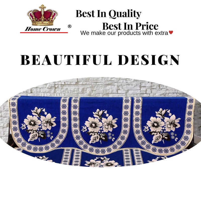 HOMECROWN Beautiful Floral Design 3 Seater Cotton Fabric Sofa Cover Set for Living Room Blue Color 2 Pieces - Image 4
