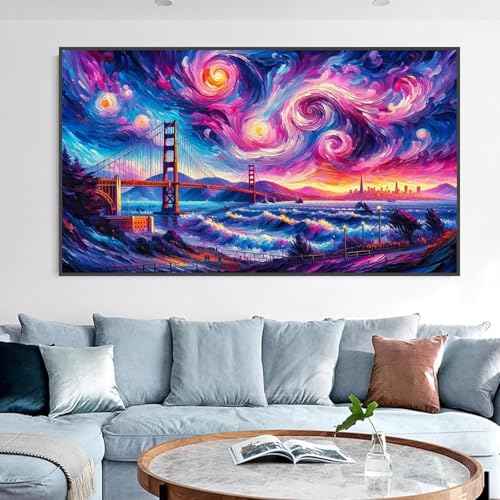 ijbnhd Large Diamond Painting Kits for Adults, 5D Van Gogh Extra Large Diamond Art Kits for Adults, DIY Full Drill Round San Francisco Bridge Gem Art for Home Wall Decor Gift 16X28inch - Image 4