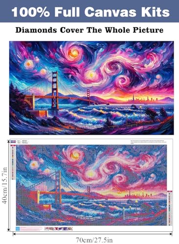 ijbnhd Large Diamond Painting Kits for Adults, 5D Van Gogh Extra Large Diamond Art Kits for Adults, DIY Full Drill Round San Francisco Bridge Gem Art for Home Wall Decor Gift 16X28inch - Image 2