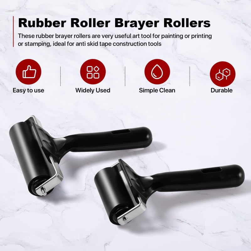 CHIVENIDO 3 Pack Brayer Rollers for Crafting, Vinyl Rubber Roller Brayers, Printmaking Brayer Rollers for Cricut Maker, Gluing, Printing, Inking and Stamping(Black) - Image 5