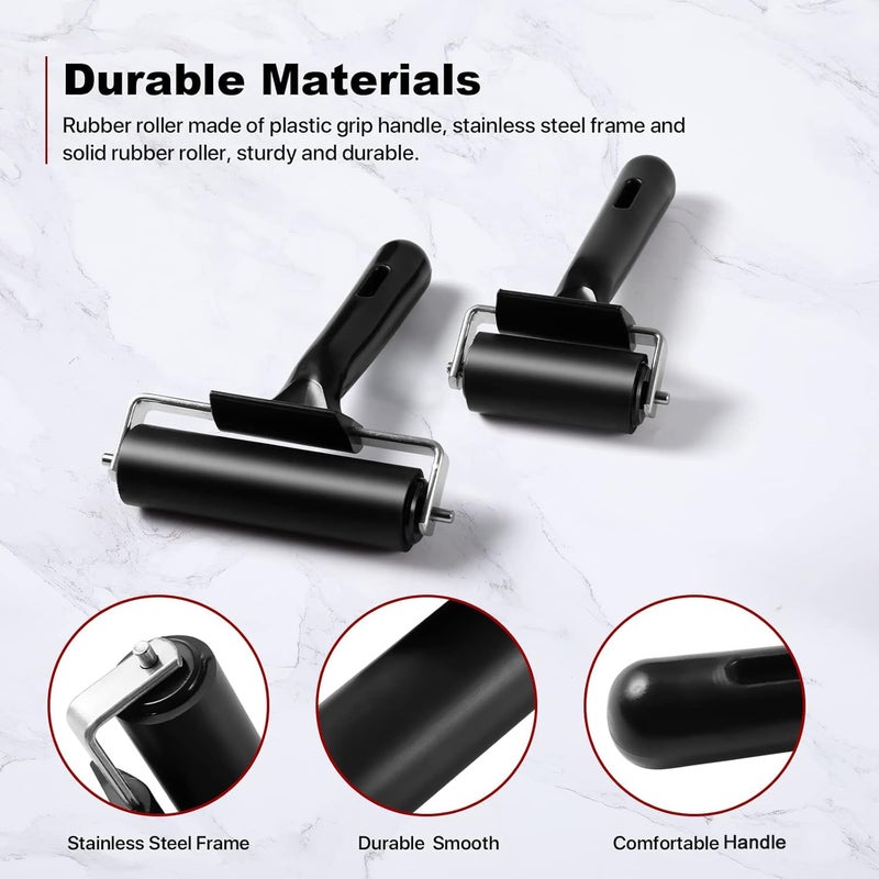 CHIVENIDO 3 Pack Brayer Rollers for Crafting, Vinyl Rubber Roller Brayers, Printmaking Brayer Rollers for Cricut Maker, Gluing, Printing, Inking and Stamping(Black) - Image 4