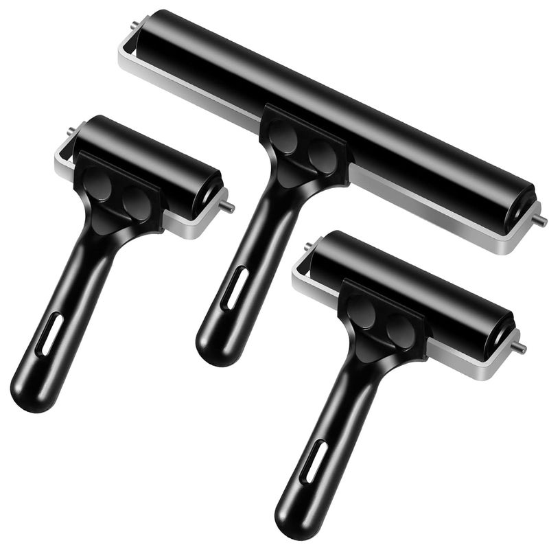 CHIVENIDO 3 Pack Brayer Rollers for Crafting, Vinyl Rubber Roller Brayers, Printmaking Brayer Rollers for Cricut Maker, Gluing, Printing, Inking and Stamping(Black) - Image 1