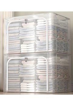 2 Pack Foldable Stackable Large Capacity Clear Clothes Storage, Drawer Storage Organizer, Closet Organizer Basket, Cloth Container Bins with Metal Frame, Clear Window