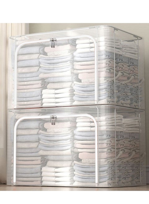 2 Pack Foldable Stackable Large Capacity Clear Clothes Storage, Drawer Storage Organizer, Closet Organizer Basket, Cloth Container Bins with Metal Frame, Clear Window