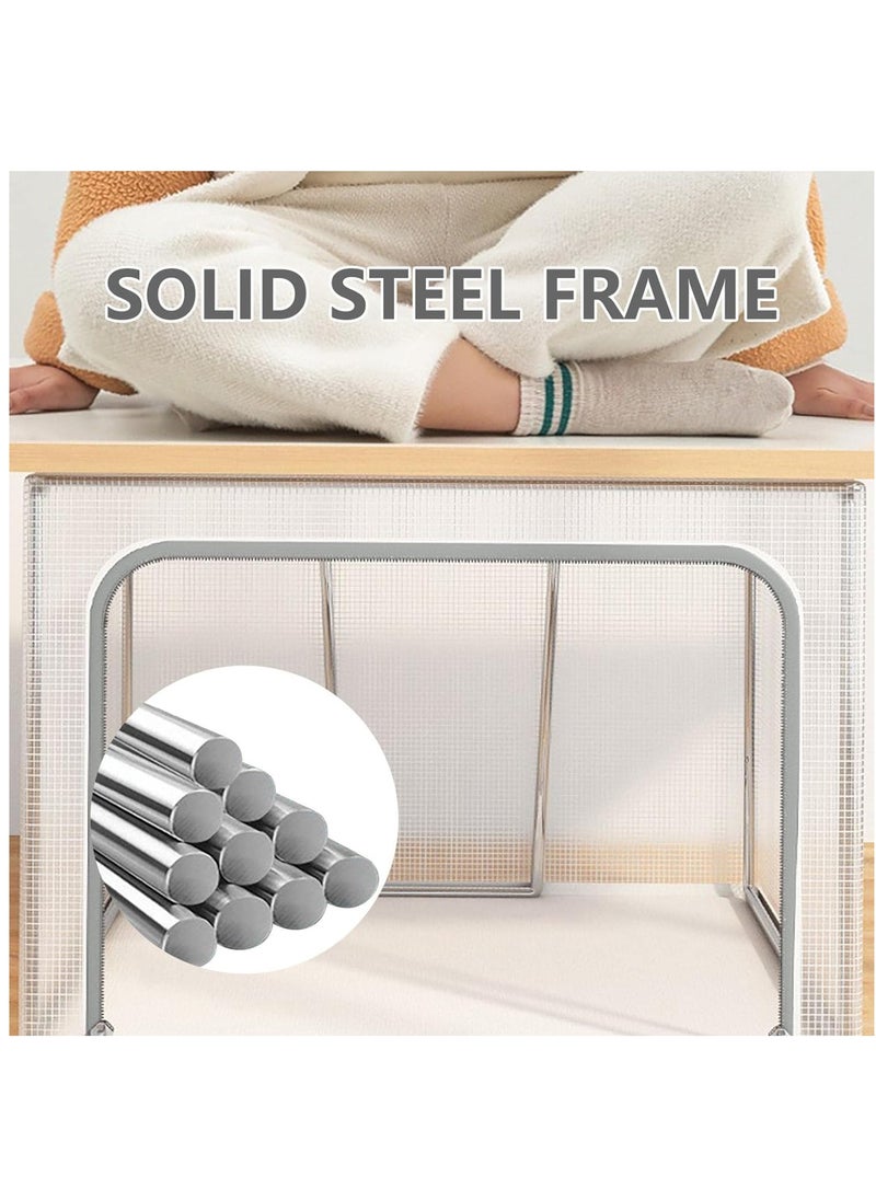 XiuWoo - 2 Pack Foldable Stackable Large Capacity Clear Clothes Storage, Drawer Storage Organizer, Closet Organizer Basket, Cloth Container Bins with Metal Frame, Clear Window - Image 1
