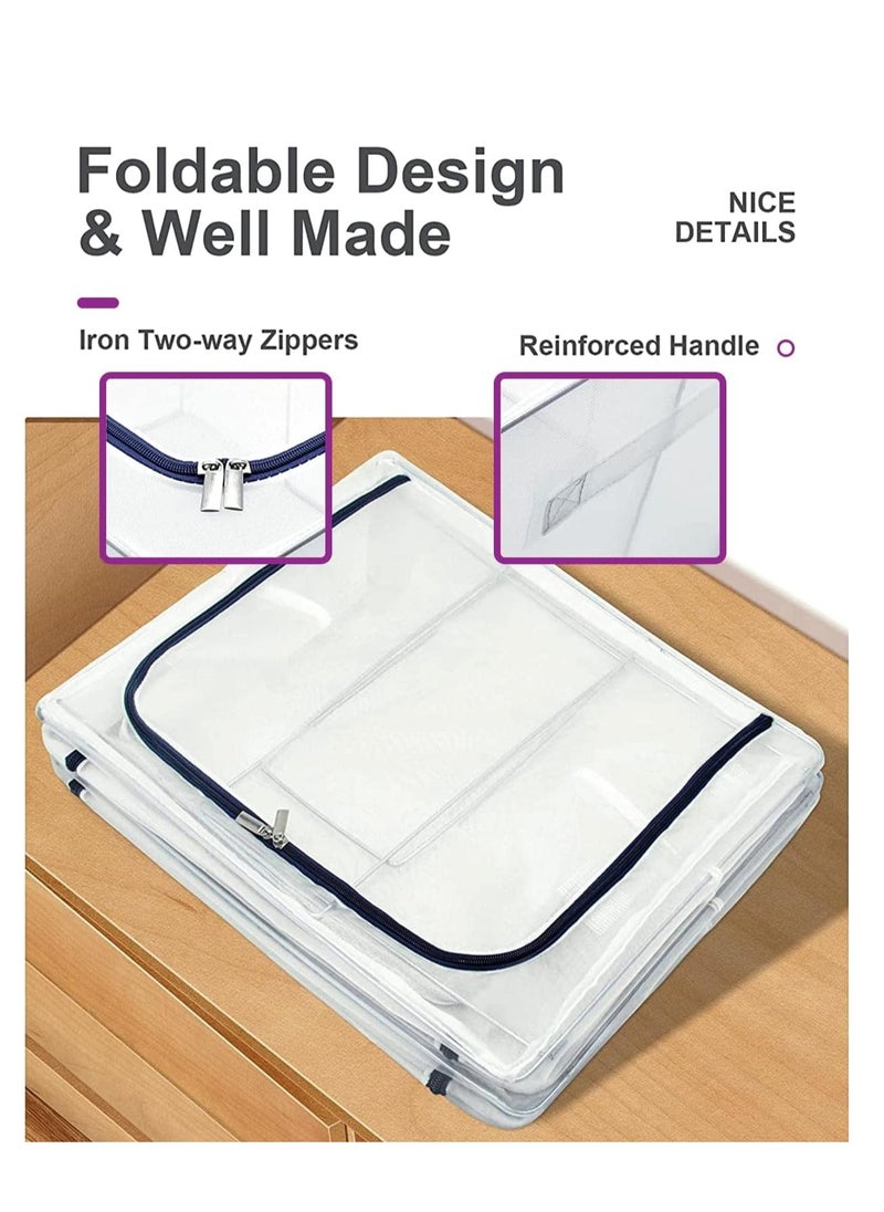 XiuWoo - 2 Pack Foldable Stackable Large Capacity Clear Clothes Storage, Drawer Storage Organizer, Closet Organizer Basket, Cloth Container Bins with Metal Frame, Clear Window - Image 1