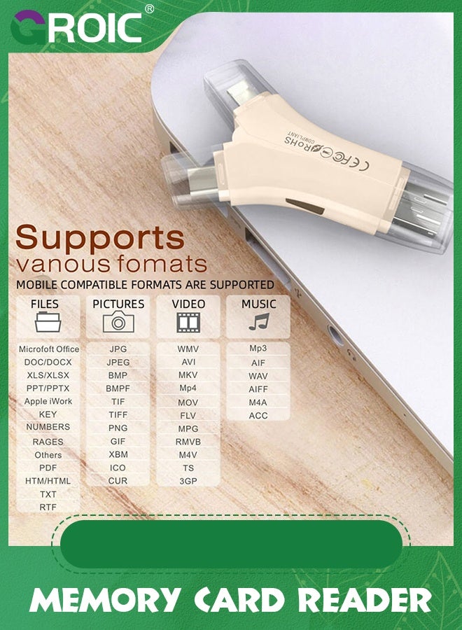 GROIC Gold Card Reader, 4 in 1 Flash Device SD Memory Card Adapter for Cellphone,PC, Mac, Android, Trail Game Camera Viewer for Micro USB 2.0 OTG Port Reading SD & TF Cards  - Image 2