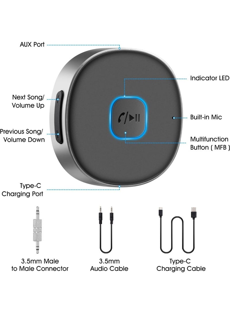 Beauty beast ﻿ Beauty beast Bluetooth Receiver for Car, Noise Cancelling 3.5mm AUX Bluetooth Car Adapter, for Home Stereo/Wired Headphones, Hands-Free Call, 16H Battery Life (Round, Black+Silver) - Image 2