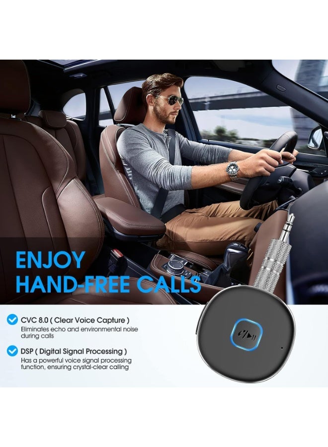Beauty beast ﻿ Beauty beast Bluetooth Receiver for Car, Noise Cancelling 3.5mm AUX Bluetooth Car Adapter, for Home Stereo/Wired Headphones, Hands-Free Call, 16H Battery Life (Round, Black+Silver) - Image 5