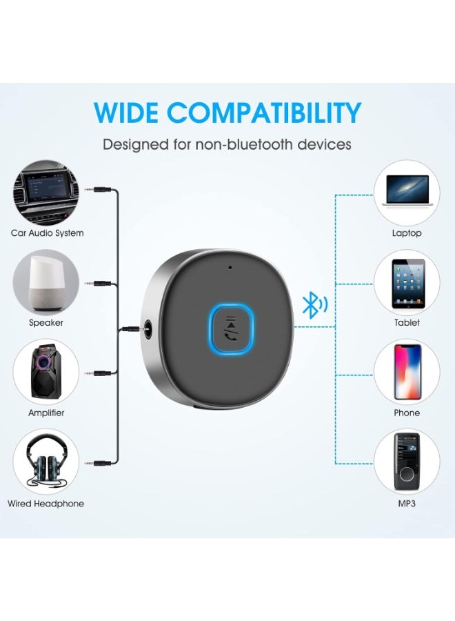 Beauty beast ﻿ Beauty beast Bluetooth Receiver for Car, Noise Cancelling 3.5mm AUX Bluetooth Car Adapter, for Home Stereo/Wired Headphones, Hands-Free Call, 16H Battery Life (Round, Black+Silver) - Image 3