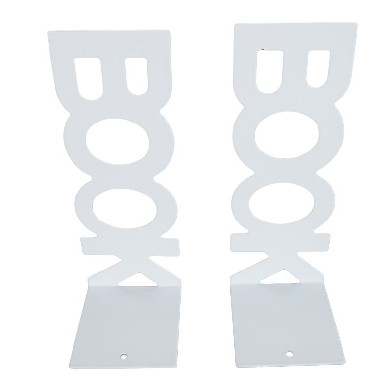 L Shaped Bookends: 2pcs White Heavy Steel Set With Non Slip Foam Pads - Decorative Anti Static Book Stopper for Home Office School Shelves - Image 3