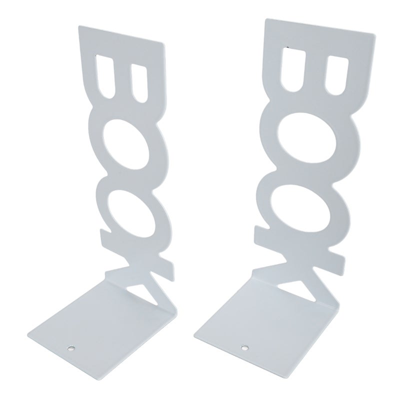 L Shaped Bookends: 2pcs White Heavy Steel Set With Non Slip Foam Pads - Decorative Anti Static Book Stopper for Home Office School Shelves - Image 5