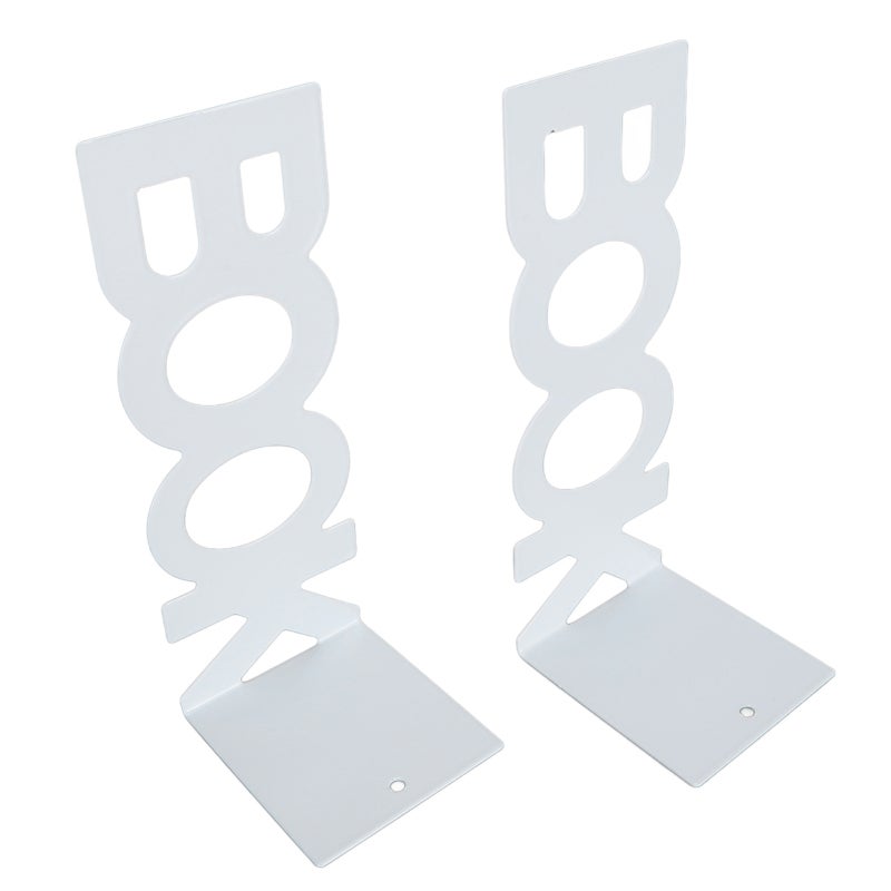 L Shaped Bookends: 2pcs White Heavy Steel Set With Non Slip Foam Pads - Decorative Anti Static Book Stopper for Home Office School Shelves - Image 4