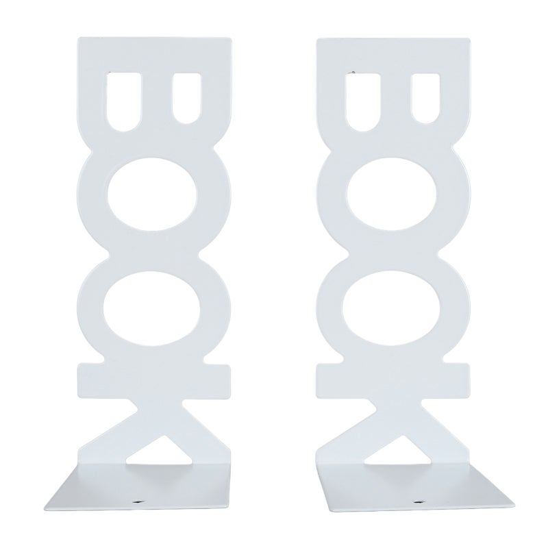 L Shaped Bookends: 2pcs White Heavy Steel Set With Non Slip Foam Pads - Decorative Anti Static Book Stopper for Home Office School Shelves - Image 1