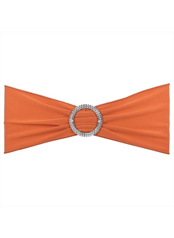 PATIKIL 14"x5" Stretch Chair Sashes Bows, 25 Pack Elastic Chair Bands Sashes with Buckle Slider for Wedding Banquet Decorations, Orange - Image 1