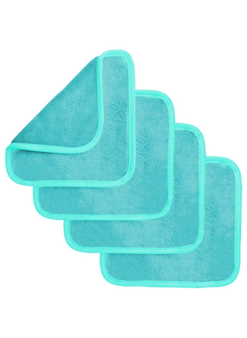 Wownect (Pack Of 4) Makeup Remover Cloth Soft Microfiber Reusable Facial Cleansing Towel Machine Washable Cloth Suitable for All Skin Types- Teal - Image 1