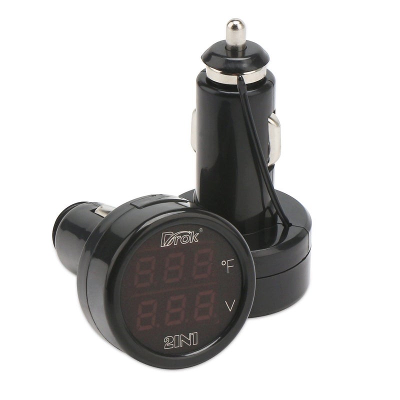 DROK Car Thermometer, 2pcs Digital Voltage 10-170 Deg F Temperature Monitor Tester Meter LED Display Volt Fahrenheit Temp Multimeter Car Automotive Motorcycle Battery Voltmeter Thermometer Detector - Image 2