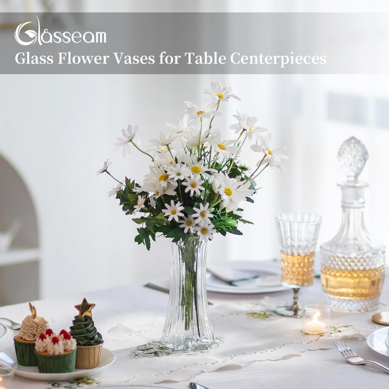 Glasseam Glass Vase for Home Decor: Clear Flower Vases for Living Room Kitchen Bathroom Wedding Table Centerpieces - 7.5" Tall Modern Vintage Decorations for Bouquet Pampas Grass Lego Flowers - Image 2