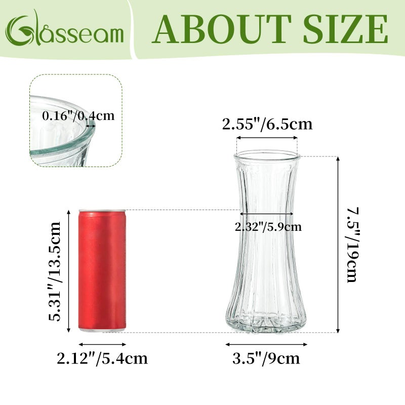 Glasseam Glass Vase for Home Decor: Clear Flower Vases for Living Room Kitchen Bathroom Wedding Table Centerpieces - 7.5" Tall Modern Vintage Decorations for Bouquet Pampas Grass Lego Flowers - Image 5
