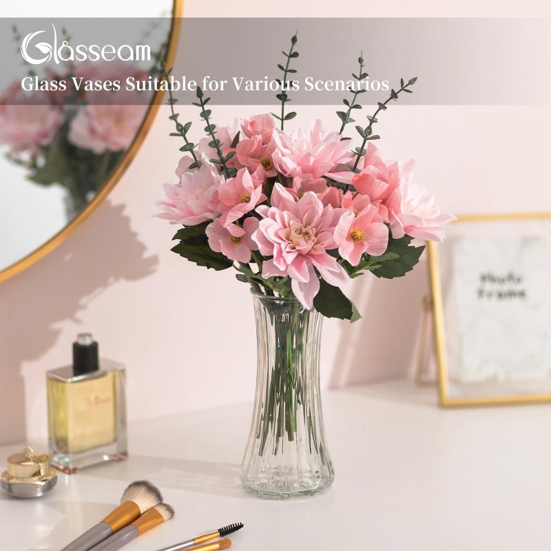 Glasseam Glass Vase for Home Decor: Clear Flower Vases for Living Room Kitchen Bathroom Wedding Table Centerpieces - 7.5" Tall Modern Vintage Decorations for Bouquet Pampas Grass Lego Flowers - Image 3