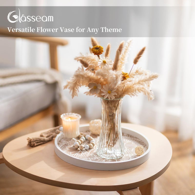 Glasseam Glass Vase for Home Decor: Clear Flower Vases for Living Room Kitchen Bathroom Wedding Table Centerpieces - 7.5" Tall Modern Vintage Decorations for Bouquet Pampas Grass Lego Flowers - Image 4