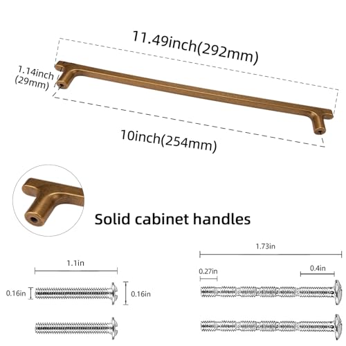 POVEFONK 10 Pack Antique Brass Kitchen Cabinet Handles 10 inch254mm Vintage Drawer Pulls Aged Gold Bronze Hardware - Image 3